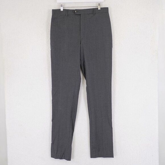 Jos A Bank Signature Wool Gray Dress Pants 34/36 Mid Rise Flat Front Lined Parti - Picture 1 of 7